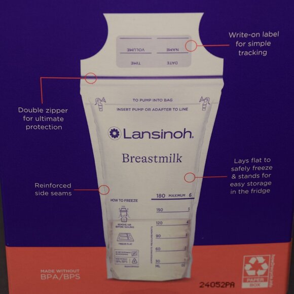 Lansinoh Breastmilk Flat Freezer Storage Bag Safe Strong Baby Shower 6oz 50 Each - Picture 3 of 10